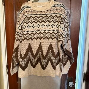 Elegant Cream and Brown Patterned Sweater